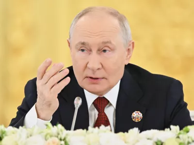 Russian President Vladimir Putin speaks during the plenary session of the Russia-Africa Summit at the Grand Kremlin Palace in Moscow, Thursday, Oct. 29, 2026. (Sergei Bobylev/Russia-Africa Summit, Economic and Humanitarian forum host photo agency via AP)