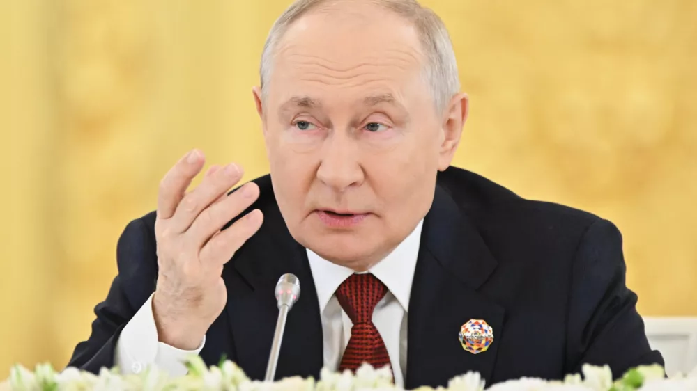 Russian President Vladimir Putin speaks during the plenary session of the Russia-Africa Summit at the Grand Kremlin Palace in Moscow, Thursday, Oct. 29, 2026. (Sergei Bobylev/Russia-Africa Summit, Economic and Humanitarian forum host photo agency via AP)