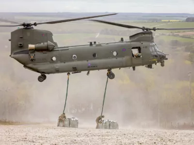 Chalk getting dropped at the Kiwi. An RAF Chinook helicopter has dropped ten tonnes of chalk on a hillside - to restore a giant kiwi.The 'Bulford Kiwi' is a large depiction of the famous antipodean bird set in the chalk on Beacon Hill, above the village of Bulford on Salisbury Plain in Wiltshire.It was carved by soldiers from the New Zealand Expeditionary Force who were waiting to return home following the end of World War One in 1919.Recently, several organisations took it upon themselves to give the Kiwi its annual 'makeover' - which even saw an RAF Chinook helicopter flying over the site and dropping 10 tonnes of chalk.Photo released 09/04/2026,Image: 1089868767, License: Rights-managed, Restrictions: Editorial use, commercial use may require additional licenses. We don't use AI to make images which could be mistaken for news photos. AI use will be clearly indicated. Supplied on condition you ensure personal data is processed in compliance with UK GDPR, Model Release: no 