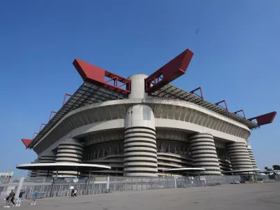 FILE - A view of San Siro Stadium is pictured in Milan, Italy, Oct. 16, 2025. (AP Photo/Antonio Calanni, File)