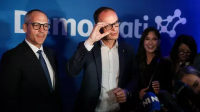- Tadej Ostrc, predsednik Sveta stranke,- Anže Logar, predsednik stranke,- Eva Irgl, podpredsednica stranke,- 22.03.2026. Volitve v Državni zbor 2026. Volilni &scaron;tab stranke Demokrati Anžeta Logarja.//FOTO: Bojan Velikonja