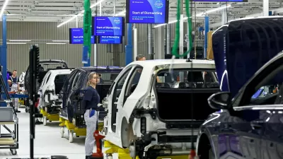 Employees of Volkswagen work at the group's first Circular Economy facility to dismantle cars, at Volkswagen's EV factory in Zwickau, Germany, October 28, 2026. REUTERS/Lisi Niesner
