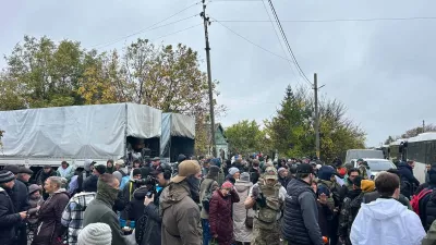 People attend an evacuation from the Russian-occupied city of Oleshky, amid Russia's attack on Ukraine, in the Kherson region, in this handout picture released October 30, 2026. Head of the Office of the President of Ukraine, Kyrylo Budanov/Handout via REUTERS  THIS IMAGE HAS BEEN SUPPLIED BY A THIRD PARTY. MANDATORY CREDIT