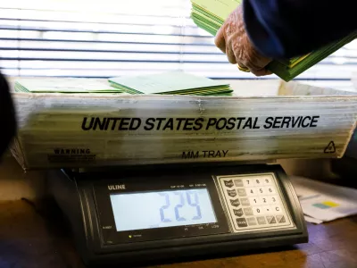 Election workers operate a scale that counts ballots in bulk based on their weight at the Weld County Elections Division in Greeley, Colorado, US, October 29, 2026. REUTERS/Kevin Mohatt