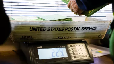 Election workers operate a scale that counts ballots in bulk based on their weight at the Weld County Elections Division in Greeley, Colorado, US, October 29, 2026. REUTERS/Kevin Mohatt