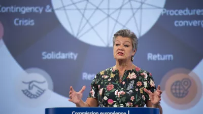 HANDOUT - 12 June 2024, Belgium, Brussels: European Commissioner for Home Affairs Ylva Johansson speaks during a press conference on the Common Implementation Plan for the Pact on Migration and Asylum. Photo: Lukasz Kobus/European Commission/dpa - ATTENTION: editorial use only and only if the credit mentioned above is referenced in full