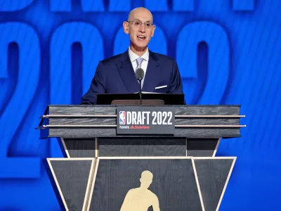 Jun 23, 2022; Brooklyn, NY, USA; NBA commissioner Adam Silver speaks before the first round of the 2022 NBA Draft at Barclays Center. Mandatory Credit: Brad Penner-USA TODAY Sports