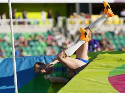 Athletics - World Athletics Championships - Women's Pole Vault - Qualification - Hayward Field, Eugene, Oregon, U.S. - July 15, 2022 Slovenia's Tina Sutej in action during the women's pole vault REUTERS/Aleksandra Szmigiel