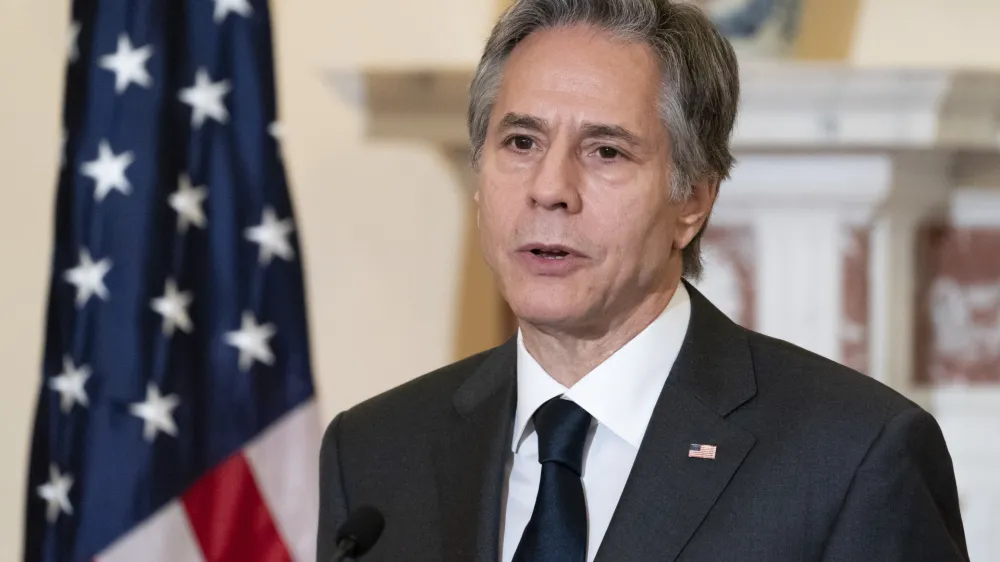 Secretary of State Antony Blinken speaks on the release of the 2021 International Religious Freedom Report, at the State Department, Thursday, June 2, 2022, in Washington. (AP Photo/Alex Brandon)