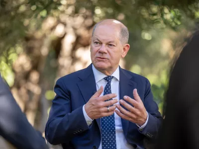 15 June 2024, Italy, Bari: German Chancellor Olaf Scholz, speaks during a TV interview after the conclusion of the G7 summit. The heads of state and government of the industrialized nations USA, Canada, Great Britain, France, Italy, Germany and Japan met for their annual summit in a luxury hotel in Borgo Egnazia in Apulia in the south of Italy. Photo: Michael Kappeler/dpa