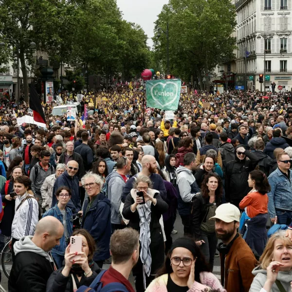 People attend a demonstration against the French far-right National Rally (Rassemblement National - RN) party, ahead of early legislative elections in Paris, France, June 15, 2024. REUTERS/Benoit Tessier