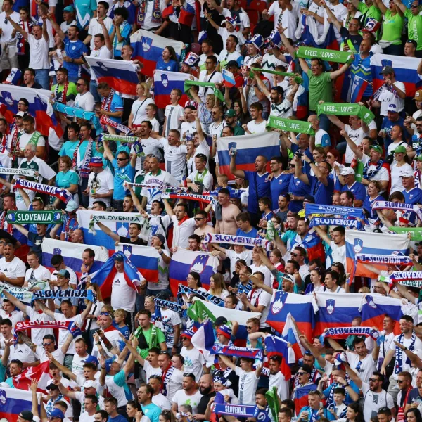 Soccer Football - Euro 2024 - Group C - Slovenia v Denmark - Stuttgart Arena, Stuttgart, Germany - June 16, 2024 Slovenia fans before the match REUTERS/Leonhard Simon