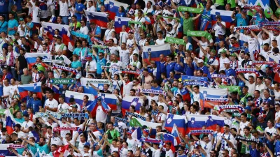 Soccer Football - Euro 2024 - Group C - Slovenia v Denmark - Stuttgart Arena, Stuttgart, Germany - June 16, 2024 Slovenia fans before the match REUTERS/Leonhard Simon