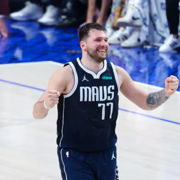 Jun 14, 2024; Dallas, Texas, USA; Dallas Mavericks guard Luka Doncic (77) reacts during the game against the Boston Celtics during game four of the 2024 NBA Finals at American Airlines Center. Mandatory Credit: Kevin Jairaj-USA TODAY Sports