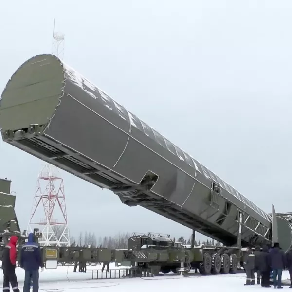 ﻿In this video grab provided by RU-RTR Russian television via AP television on Thursday, March 1, 2018, Russia's new Sarmat intercontinental missile is shown at an undisclosed location in Russia. President Vladimir Putin declared Thursday that Russia has developed a range of new nuclear weapons, claiming they can't be intercepted by enemy. (RU-RTR Russian Television via AP)