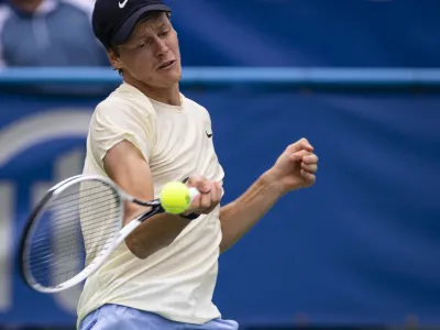 Aug 7, 2021; Washington, DC, USA; Jannik Sinner of Italy hits a forehand against Jenson Brooksby of the United States (not pictured) during the Citi Open at Rock Creek Park Tennis Center. Mandatory Credit: Scott Taetsch-USA TODAY Sports