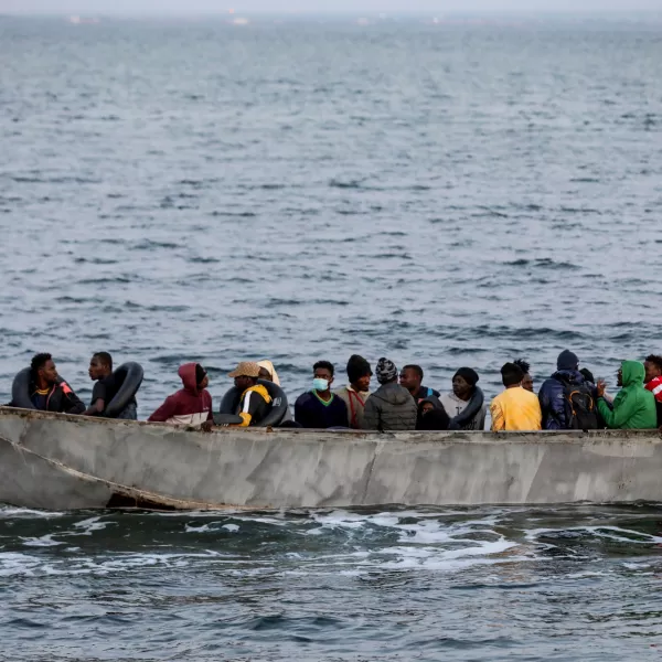 FILED - 23 June 2023, Tunisia, Sfax: A tiny boat carrying migrants is pictured in the Mediterranean Sea, after being intercepted by Tunisian Maritime National Guard and brought back to the shore of the Tunisian southern city of Sfax. Reporting the loss of 47 migrants who set off from the Tunisian coast of Sfax. Photo: Khaled Nasraoui/dpa