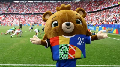 Soccer Football - Euro 2024 - Group C - Slovenia v Serbia - Munich Football Arena, Munich, Germany - June 20, 2024 Euro 2024 mascot Albart is seen inside the stadium before the match REUTERS/Leonhard Simon