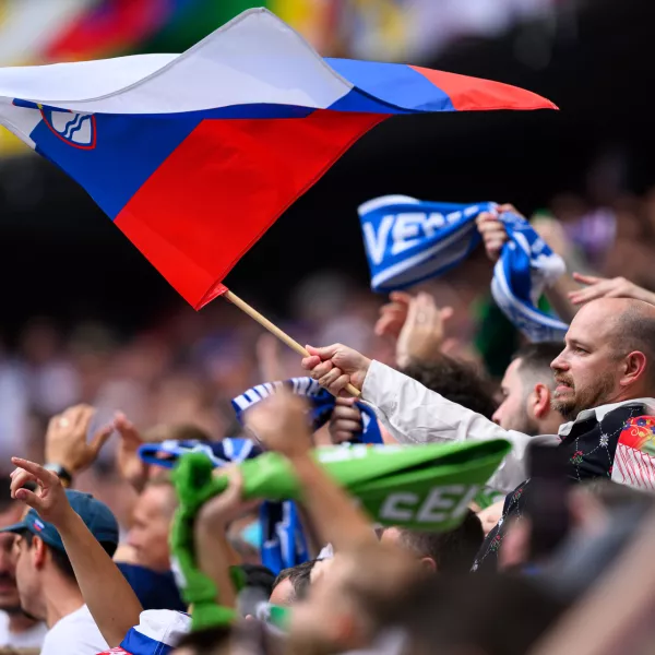 Nemcija, Munchen.Tekma nogometnega evropskega prvenstva Euro 2024 med Slovenijo in Srbijo.Slovenski navijaci.