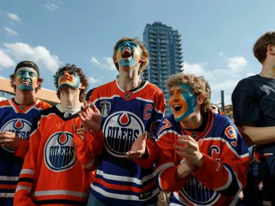 Fans react as the Oilers score in game six of the 2024 Stanley Cup Final between the Edmonton Oilers and Florida Panthers in Edmonton, Alberta, Canada, June 21, 2024. REUTERS/Amber Bracken