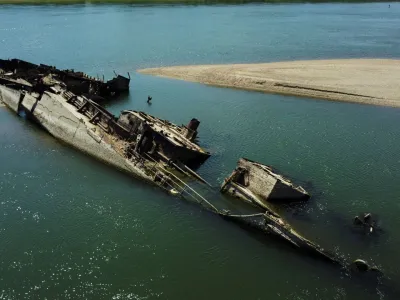 Wreckage of a World War Two German warship is seen in the Danube in Prahovo, Serbia August 18, 2022. REUTERS/Fedja Grulovic