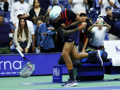 Tennis - U.S. Open - Flushing Meadows, New York, United States - September 7, 2022 Australia's Nick Kyrgios smashes his racket after his quarter final match against Russia's Karen Khachanov REUTERS/Mike Segar   TPX IMAGES OF THE DAY