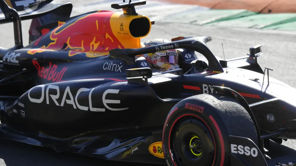 Red Bull driver Max Verstappen of the Netherlands steers his car during the Italian Grand Prix at the Monza racetrack, in Monza, Italy, Sunday, Sept. 11, 2022. (AP Photo/Luca Bruno)