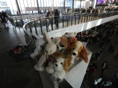 Soft toys are provided for children, who have fled Ukraine, at the train station in Warsaw, Poland, Sunday, March 13, 2022. More than 1.5 million refugees have arrived in Poland since the start of Russia's invasion of Ukraine on Feb. 24, out of a total of around 2.7 million people that the United Nations say have fled so far. (AP Photo/Czarek Sokolowski)