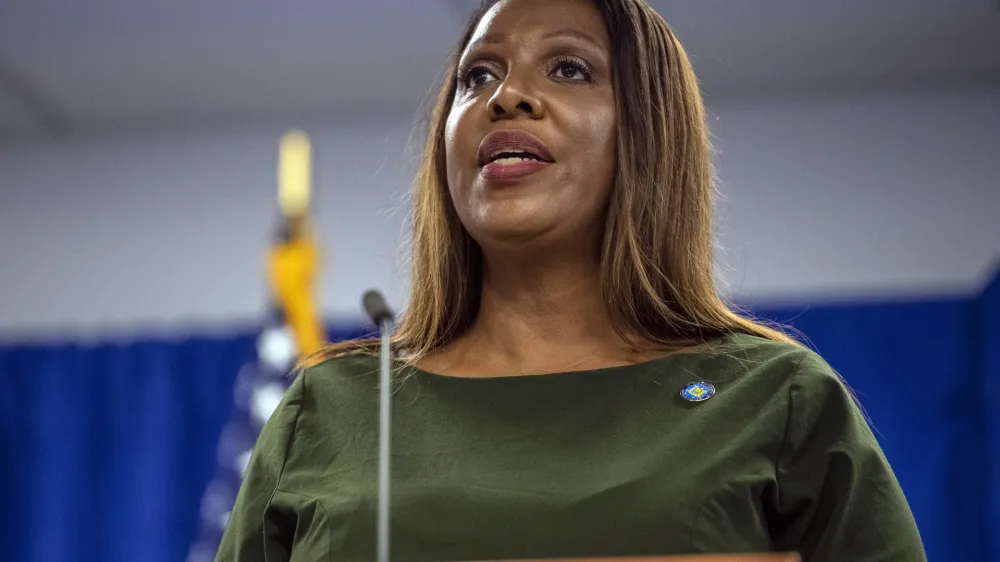 New York Attorney General Letitia James speaks during a press conference, Wednesday, Sept. 21, 2022, in New York. New York's attorney general sued former President Donald Trump and his company on Wednesday, alleging business fraud involving some of their most prized assets, including properties in Manhattan, Chicago and Washington, D.C.<br> (AP Photo/Brittainy Newman)