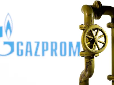 FILE PHOTO: A 3D printed natural gas pipeline is placed in front of displayed Gazprom logo in this illustration taken February 8, 2022. REUTERS/Dado Ruvic/Illustration/File Photo