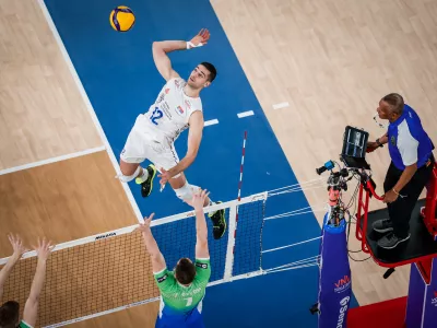 Ljubljana, Arena Stozice.Tekma med Slovenijo in Srbijo v okviru odbojkarske lige narodov.