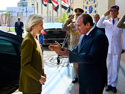 HANDOUT - 29 June 2024, Egypt, Cairo: President of Egypt Abdel Fattah El-Sisi receives President of the European Commission Ursula von der Leyen ahead of the Egypt-EU Investment Conference. Photo: Dati Bendo/European Commission/dpa - ATTENTION: editorial use only and only if the credit mentioned above is referenced in full