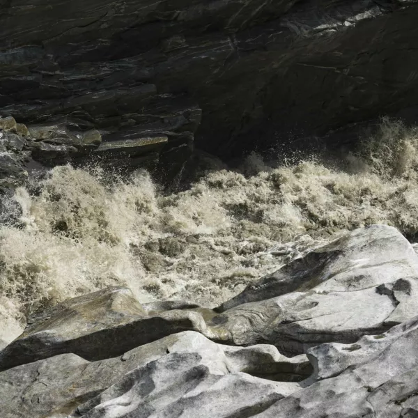 View of the Maggia river following the heavy rain and storms, in Valle Maggia, Switzerland, Sunday, June 30, 2024. (Pablo Gianinazzi/Keystone via AP)