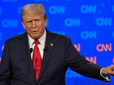 Republican presidential candidate former President Donald Trump speaks during a presidential debate hosted by CNN with President Joe Biden, Thursday, June 27, 2024, in Atlanta. (AP Photo/Gerald Herbert)