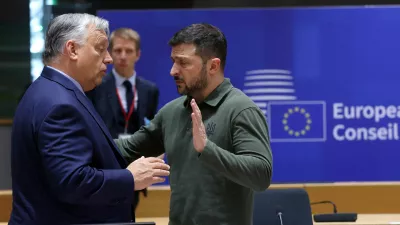 FILE PHOTO: Hungarian Prime Minister Viktor Orban and Ukraine's President Volodymyr Zelenskiy attend a European Union leaders' summit in Brussels, Belgium June 27, 2024. OLIVIER HOSLET/Pool via REUTERS/File Photo