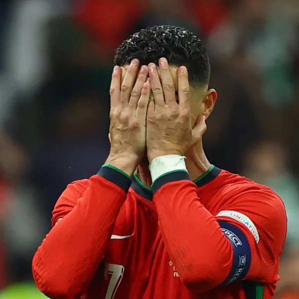 Soccer Football - Euro 2024 - Round of 16 - Portugal v Slovenia - Frankfurt Arena, Frankfurt, Germany - July 1, 2024 Portugal's Cristiano Ronaldo looks dejected after missing a penalty kick REUTERS/Kai Pfaffenbach