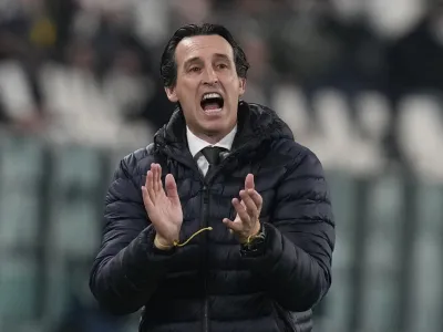 FILE - Villarreal's manager Unai Emery gestures during the Champions League, round of 16, second leg soccer match between Juventus and Villarreal at the Allianz stadium in Turin, Italy, March 16, 2022. Emery left his position as Villarreal coach on Monday Oct. 24, 2022 to take charge of Aston Villa, replacing the fired Steven Gerrard. (AP Photo/Antonio Calanni, File)