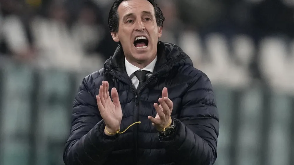 FILE - Villarreal's manager Unai Emery gestures during the Champions League, round of 16, second leg soccer match between Juventus and Villarreal at the Allianz stadium in Turin, Italy, March 16, 2022. Emery left his position as Villarreal coach on Monday Oct. 24, 2022 to take charge of Aston Villa, replacing the fired Steven Gerrard. (AP Photo/Antonio Calanni, File)