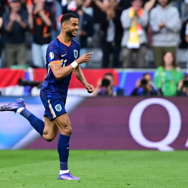 Soccer Football - Euro 2024 - Round of 16 - Romania v Netherlands - Munich Football Arena, Munich, Germany - July 2, 2024 Netherlands' Cody Gakpo celebrates scoring their first goal REUTERS/Angelika Warmuth