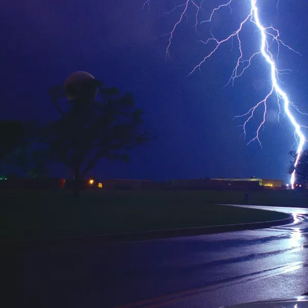 view of a bolt of lightning hitting the ground