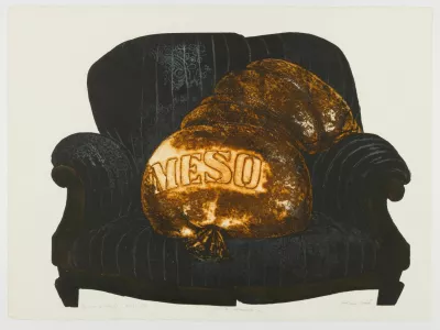 Adriana Maraž: La Viande/Meso, 1978, barvna jedkanica, P: 57 x 76 cm