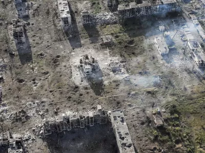 This photo provided by Ukraine's 24th Mechanised Brigade press service shows an aerial view of the town of Chasiv Yar, the site of heaviest battles with the Russian troops in the Donetsk region, Ukraine, Wednesday, July 3, 2024, (Ukraine's 24th Mechanised Brigade via AP)