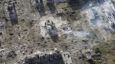 This photo provided by Ukraine's 24th Mechanised Brigade press service shows an aerial view of the town of Chasiv Yar, the site of heaviest battles with the Russian troops in the Donetsk region, Ukraine, Wednesday, July 3, 2024, (Ukraine's 24th Mechanised Brigade via AP)