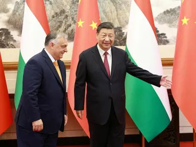 Chinese President Xi Jinping meets Hungary's Prime Minister Viktor Orban at the Diaoyutai State Guesthouse in Beijing, China July 8, 2024. China Daily via REUTERS ATTENTION EDITORS - THIS PICTURE WAS PROVIDED BY A THIRD PARTY. CHINA OUT. NO COMMERCIAL OR EDITORIAL SALES IN CHINA.