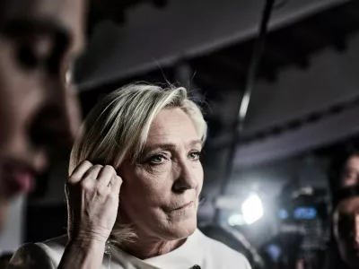 07 July 2024, France, Paris: Marine Le Pen pictured during election night at Rassemblement National HQ for the second round of 2024 legislative elections. Photo: Antonin Burat/Le Pictorium via ZUMA Press/dpa