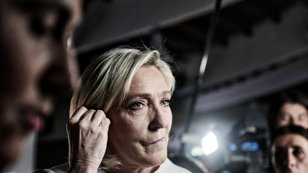 07 July 2024, France, Paris: Marine Le Pen pictured during election night at Rassemblement National HQ for the second round of 2024 legislative elections. Photo: Antonin Burat/Le Pictorium via ZUMA Press/dpa