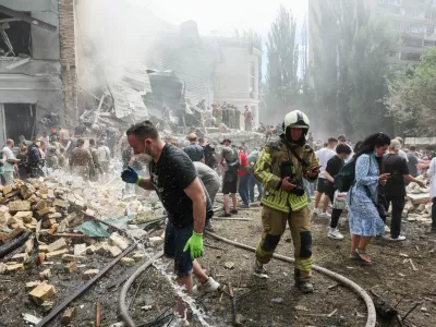 Rescuers work at Ohmatdyt Children's Hospital that was damaged during Russian missile strikes, amid Russia's attack on Ukraine, in Kyiv, Ukraine July 8, 2024. REUTERS/Gleb Garanich