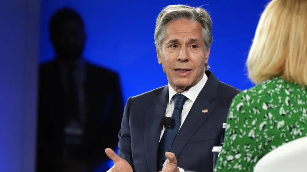 Secretary of State Antony Blinken speaks during the opening address of the NATO Public Forum, at the Marriott Marquis Hotel, during the NATO summit in Washington, Wednesday July 10, 2024. (AP Photo/Jacquelyn Martin)