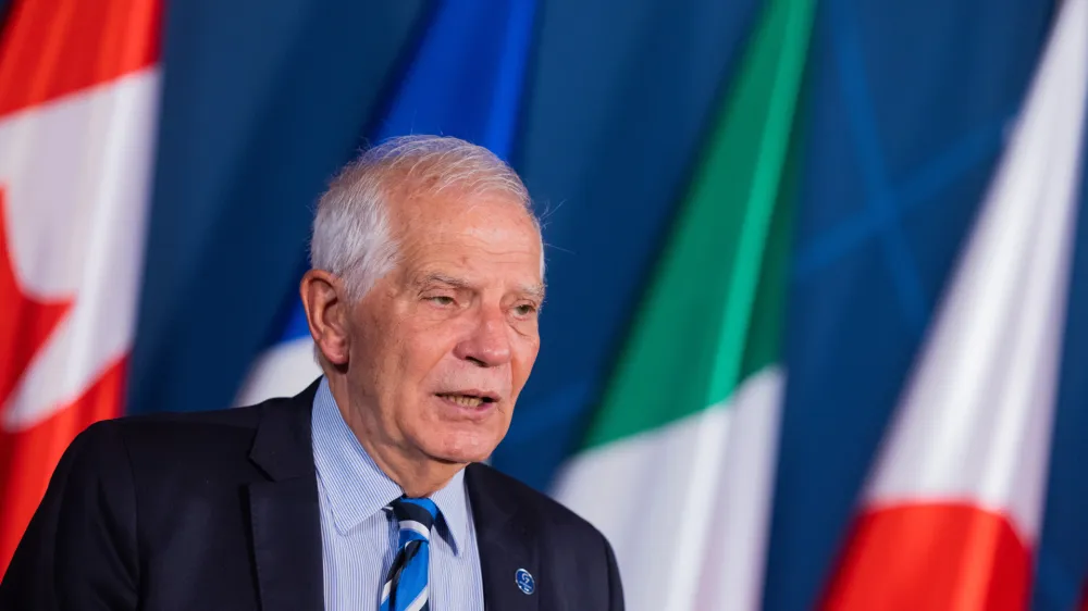 04 November 2022, North Rhine-Westphalia, Muenster: Josep Borrell, EU Representative for Foreign Affairs, delivers a statement at the Historic Town Hall at the G7 Foreign Ministers' Meeting. Photo: Rolf Vennenbernd/dpa