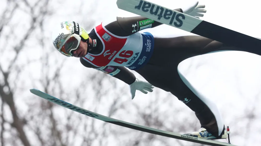 Ski Jumping - Ski Jumping World Cup - Wisla, Poland - November 6, 2022 Slovenia's Anze Lanisek in action REUTERS/Kacper Pempel